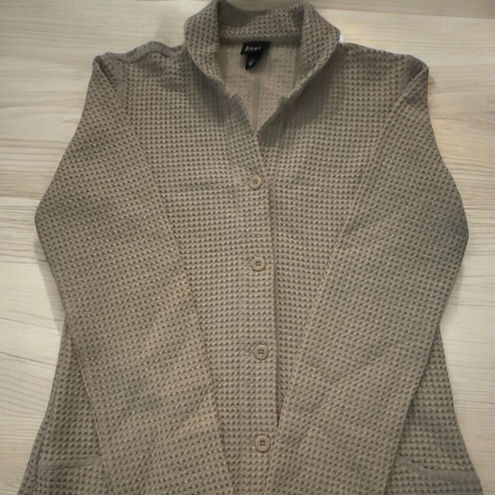 Eileen Fisher XS Beige Cream Italian Cotton Waffle Organic Coastal Shirt USA - Picture 8 of 15